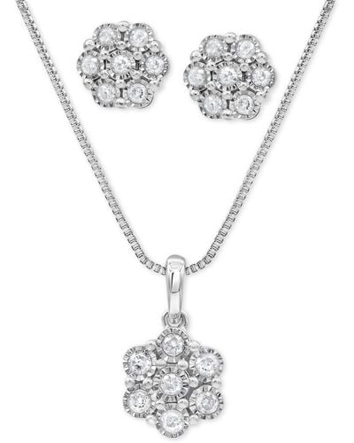 Macy's 2-pc. Set Diamond Cluster Pendant Necklace & Matching Stud Earrings (1/2 Ct. T.w. - Metallic