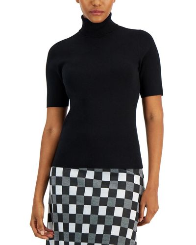 Anne Klein Turtleneck Half-sleeve Sweater - Black