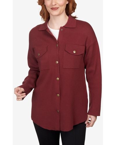 Ruby Rd. Petite Solid Shacket Shirt Jacket - Red