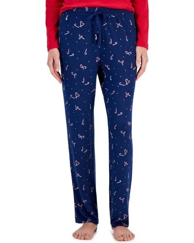 Charter Club Soft Knit Printed Pajama Pants - Blue