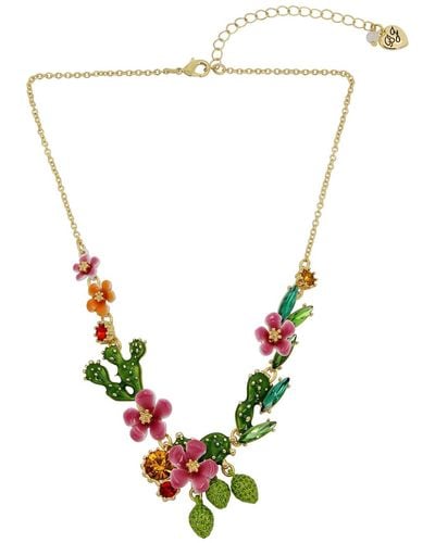 Betsey Johnson Faux Stone Tropical Flower Bib Necklace - Metallic