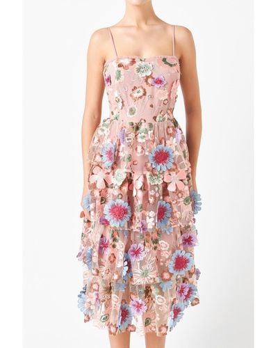 Endless Rose Floral Embroidered Midi Dress - Multicolor