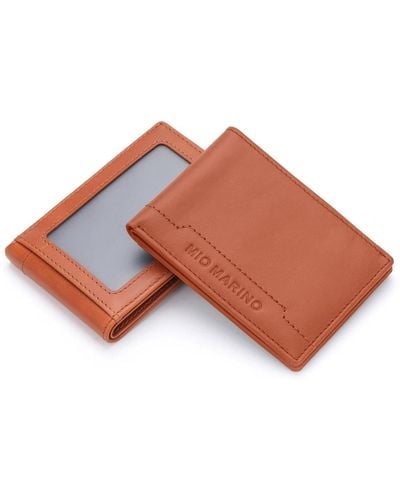 Mio Marino Stitched Bifold Leather Wallet - Orange