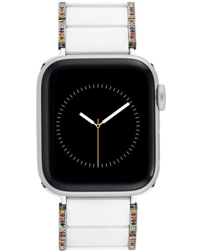 Anne Klein 38/40/41mm Apple Watch Bracelet In White Ceramic With Colored Crystals And Silver Adaptors