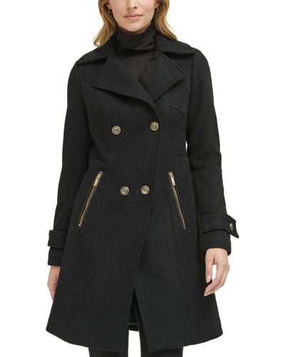 Guess Petite Notched-collar Double-breasted Cutaway Coat - Black