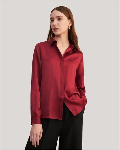 LILYSILK Basic Concealed Placket Silk Shirt - Red