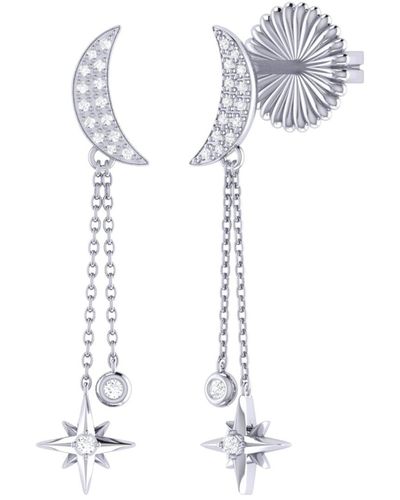 LuvMyJewelry Moonlit Drop Star Design Sterling Silver Diamond Earring - White