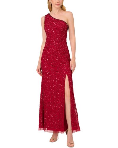 Adrianna Papell Sequined One-shoulder Gown - Red