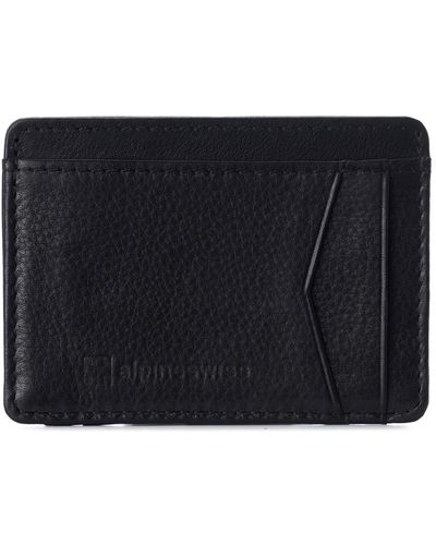 Alpine Swiss Men Rfid Safe Minimalist Front Pocket Wallet Leather Thin Card Case - Black