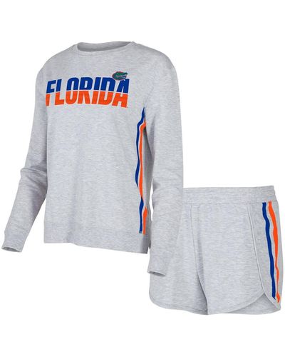 Concepts Sport Florida Gators Cedar Tri-blend Long Sleeve T-shirt And Shorts Sleep Set - White