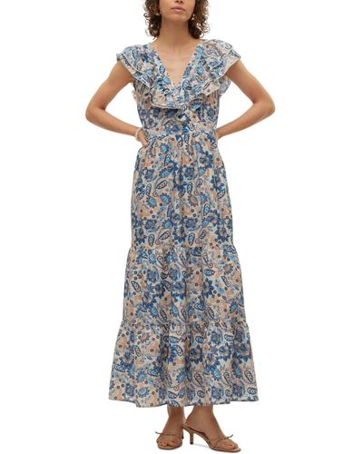Vero Moda Matilda Printed Layered-sleeve Maxi Dress - Blue