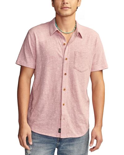 Lucky Brand Linen Short Sleeve Button Down Shirt - Pink