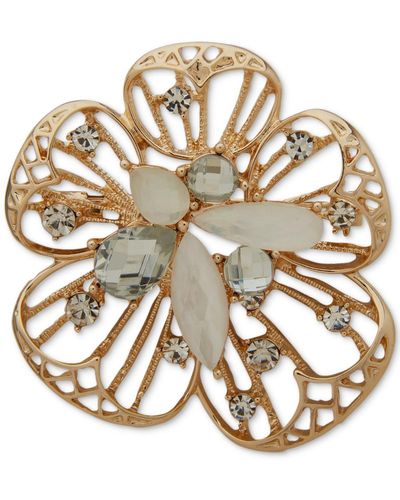 Anne Klein Gold-tone Mixed Stone Cluster Flower Pin - Metallic