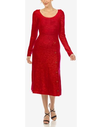 White Mark Scoop Neck Fit And Flare Sweater Dress - Red