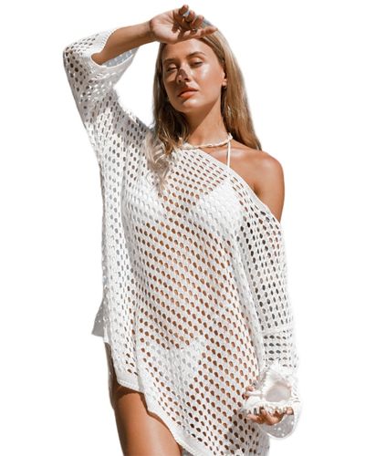 CUPSHE Oversized Boat Neck Cut-out Cover-up - White
