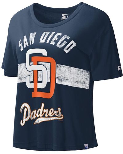 Starter Distressed San Diego Padres Cooperstown Collection Record Setter Crop Top - Blue