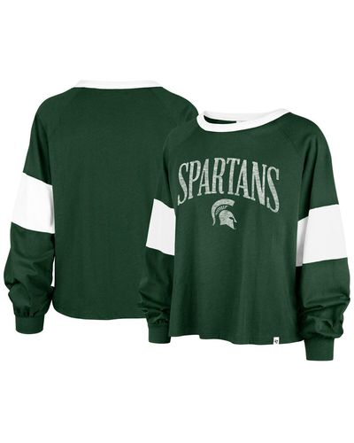 '47 Distressed Michigan State Spartans Upside Rhea Raglan Long Sleeve T-shirt - Green