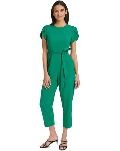 Calvin Klein Short-sleeve Waist-tie Jumpsuit - Green