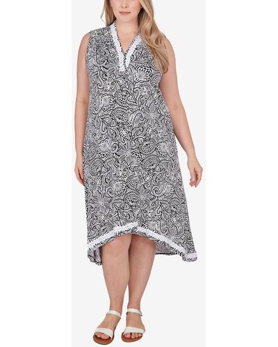Ruby Rd. Plus Size Vines Puff Print Dress - Gray