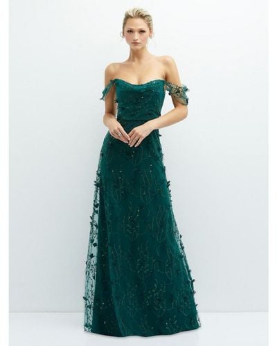 Dessy Collection Off-the-shoulder A-line 3d Floral Embroidered Dress - Green