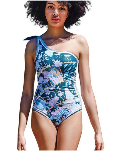 Jessie Zhao New York Green Garden Reversible One-shoulder One-piece Swimsuit - Blue
