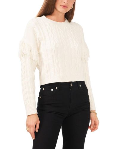 1.STATE Fringe Sleeve Cable Knit Sweater - White