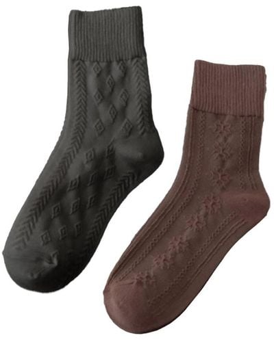 Stems Diamond Knit Crew Socks - Brown