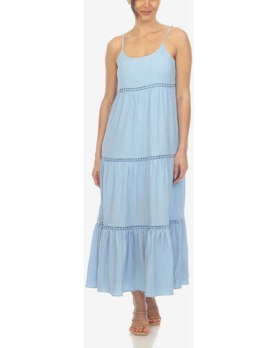 White Mark Scoop Neck Tiered Maxi Dress - Blue