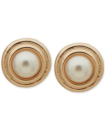 Anne Klein Gold-tone Imitation Cabochon Stud Earrings - Natural