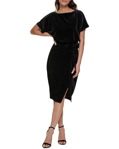 Kensie Studded-velvet Boat-neck Belted Dress - Black
