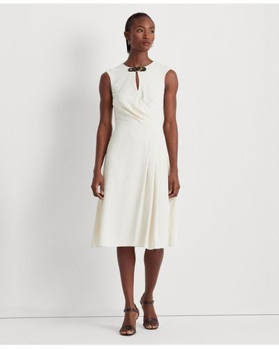 Lauren by Ralph Lauren Faux-leather-buckle A-line Dress - White