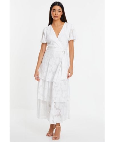 Quiz Jacquard V-neck Tiered Maxi Dress - White