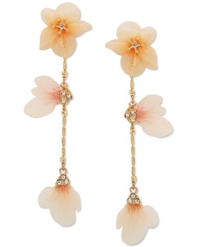 Lonna & Lilly Gold-tone Pave & Ribbon Flower Linear Drop Earrings - White