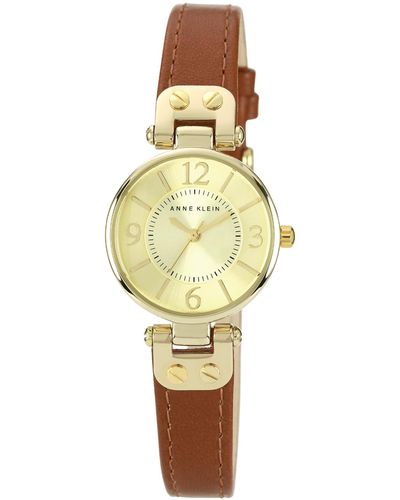 Anne Klein Brown Leather Strap Watch 10-9442chhy - Yellow