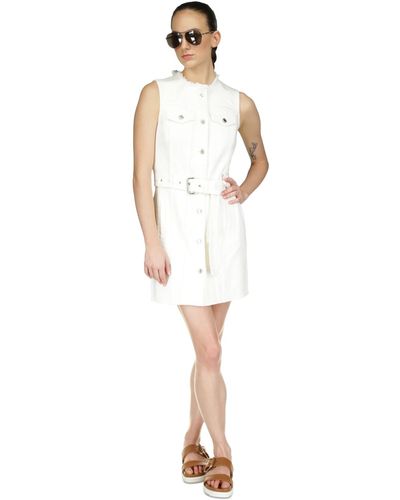 Michael Kors Michael Frayed-neck Denim Sleeveless Dress - White