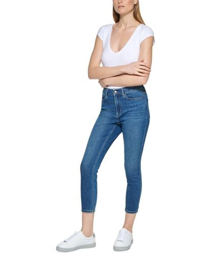 Calvin Klein Petite High Rise 27" Skinny Ankle Jeans - Blue