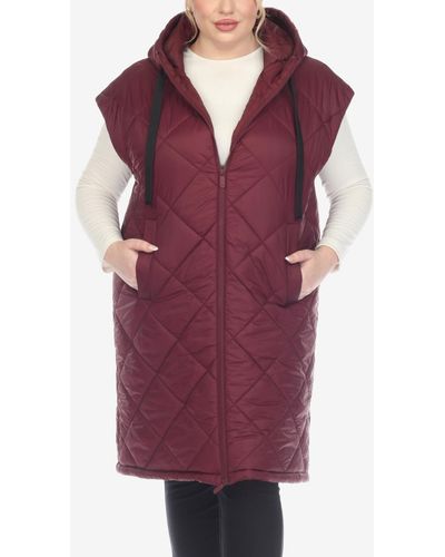 White Mark Plus Size Diamond Quilted Hooded Puffer Vest - Red