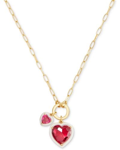 Kate Spade Gold-tone White-framed Red Crystal Heart Multi-charm Pendant Necklace - Metallic