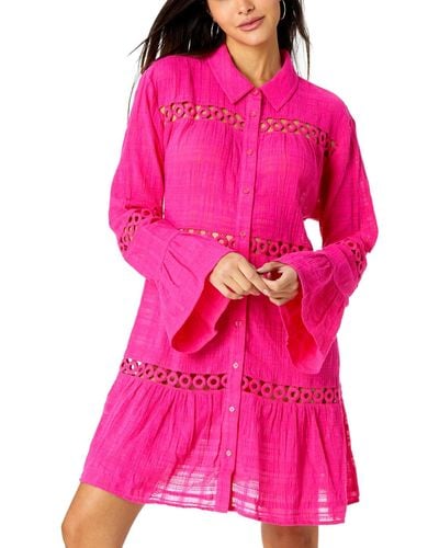 Anne Cole Cotton Bell-sleeve Cover-up Tunic - Pink