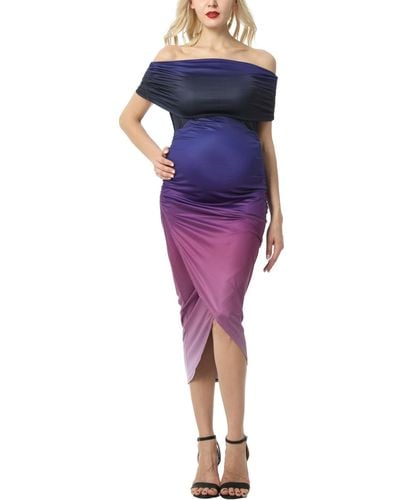 Kimi + Kai Kimi + Kai Maternity Off-the-shoulder Tulip Hem Ombre Dress - Purple