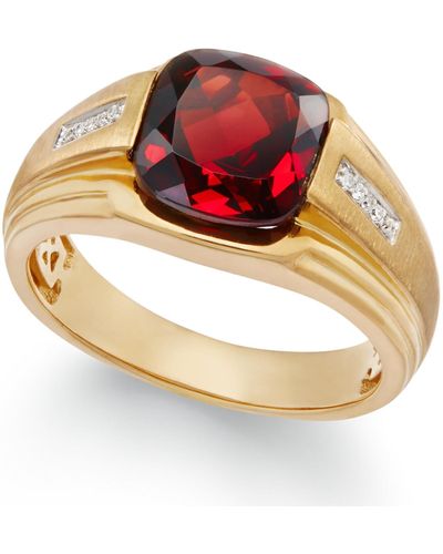 Macy's Men's Garnet (5 Ct. T.w.) And Diamond Accent Ring In 10k Gold - Metallic
