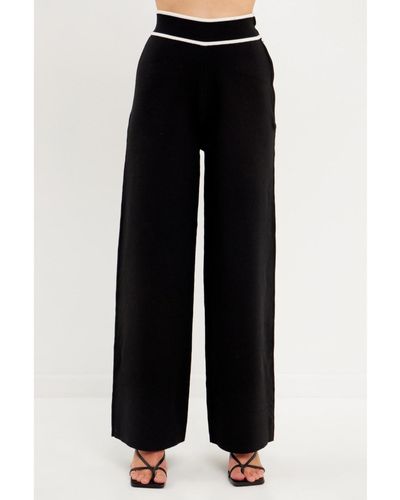 English Factory High-waisted Wide-leg Knit Pants - Black