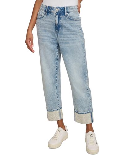 Karl Lagerfeld Crystal Cuff Straight-leg Jeans - Blue