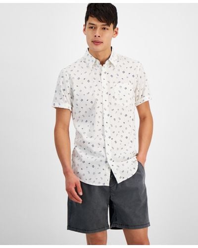 Sun & Stone Sun + Stone Carlos Bandana Toss Print Short-sleeve Button-up Shirt - White