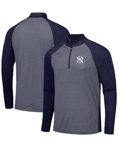 Levelwear New York Yankees Charter Striped Raglan Quarter-zip Top - Blue