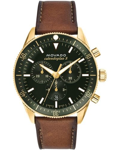 Movado Heritage Cognac Genuine Leather Strap Watch 42mm - Green