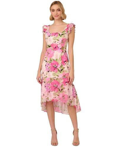 Adrianna Papell Floral-print High-low Midi Dress - Pink