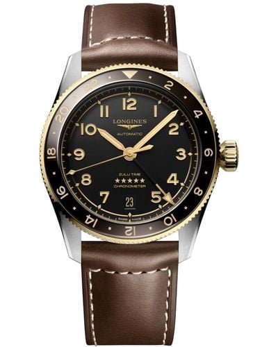 Longines Swiss Automatic Spirit Zulu Time Brown Leather Strap Watch 39mm - Gray