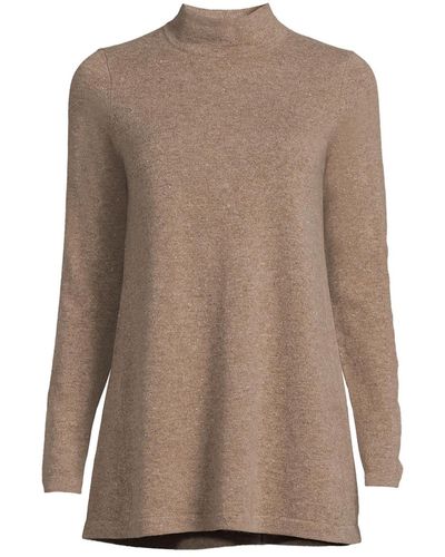 Lands' End Cashmere Mock Neck Swing Tunic Sweater - Brown