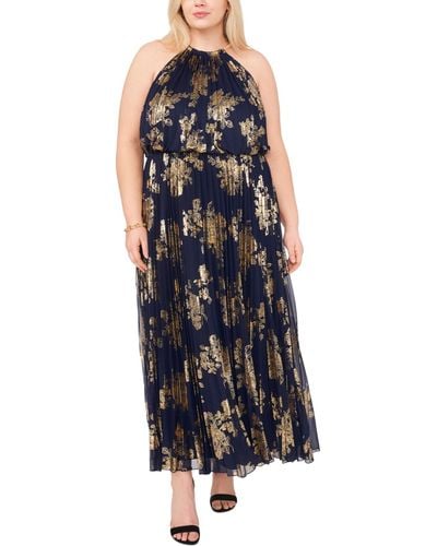 Msk Plus Size Floral-print Dress - Blue